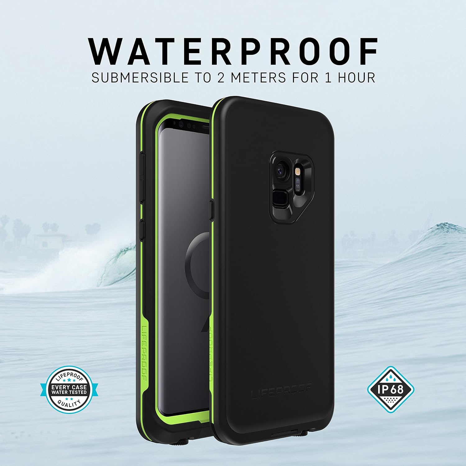 LifeProof FRĒ Series Waterproof Case for Samsung Galaxy S9 - Retail Packaging - Night LITE (Black/Lime)