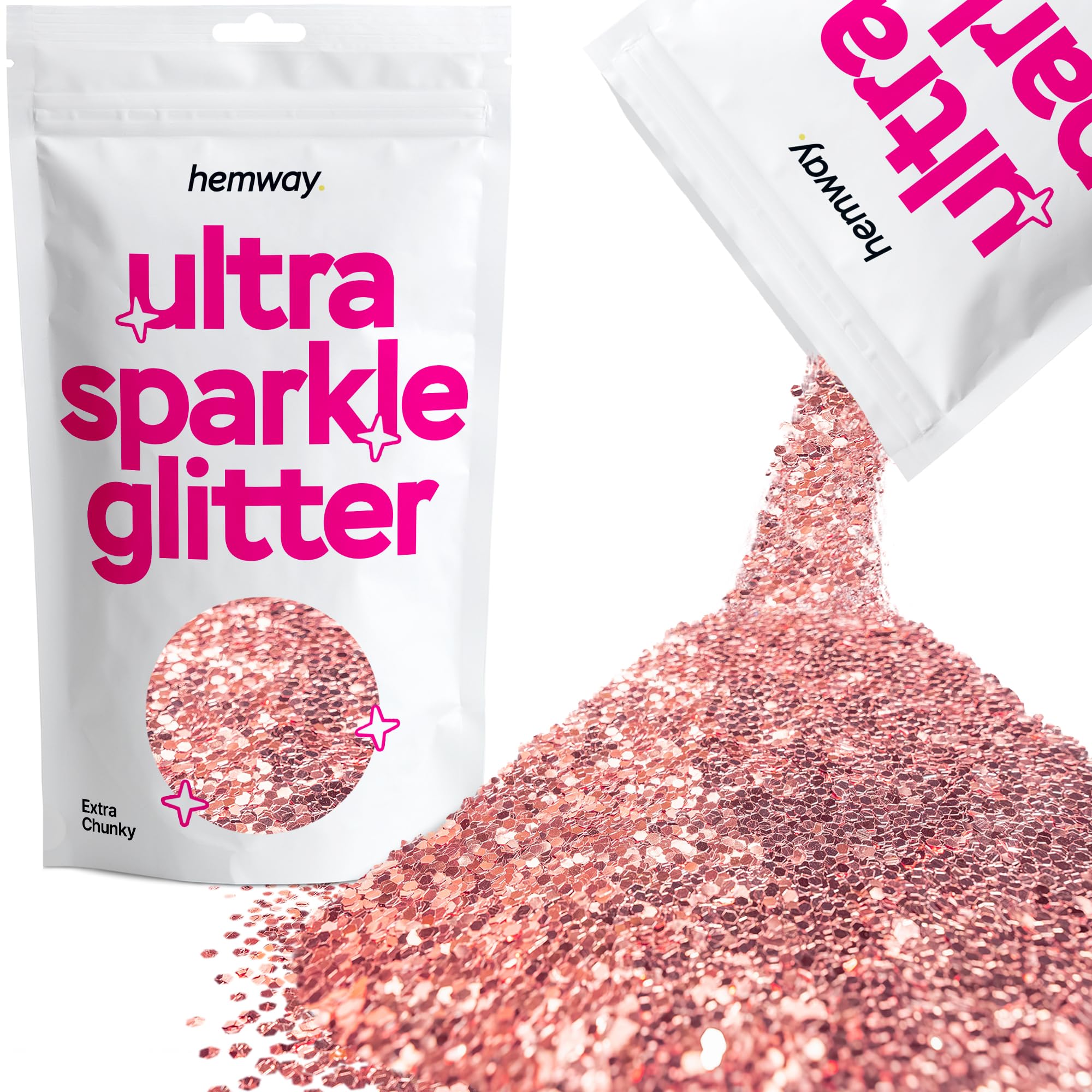 Hemway Ultra Sparkle Glitter Light Rose Gold 100g Extra Chunky | Glitter for Arts & Craft, Makeup, Nail Art, Crafting, Card Making, Sparkle Decoration