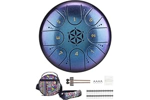 Rayzm Titanium Steel Tongue Drum with a Carry Bag, 5 Inches (13cm) 8 Notes Diatonic Scale Handpan Tank Drum Kit, Portable C-Key Percussion Instrument.