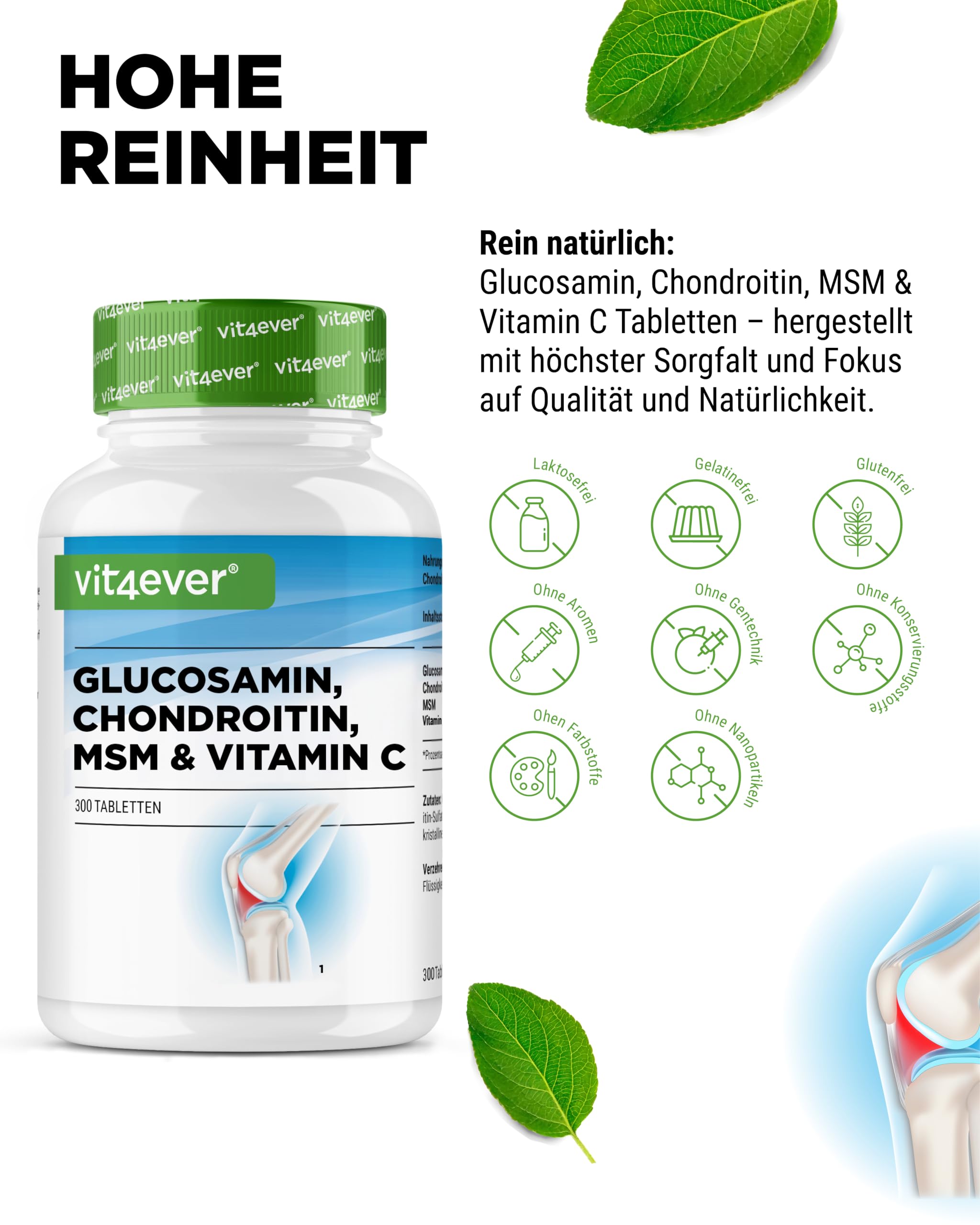 vit4ever Glucosamin Chondroitin MSM - 300 Tabletten - 4-in-1 Formel 5