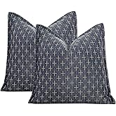 Vfuty Farmhouse Burlap Linen Throw Pillow Covers 18x18 Inch Navy Blue Neutral Texture Couch Pillow Case Vintage Rustic Cushion Cases for Sofa Bed Living Room Boho Decor