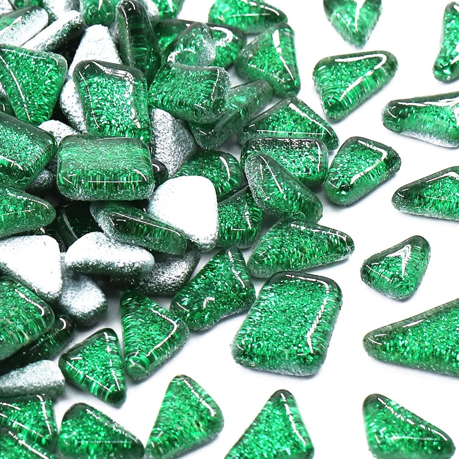 200g Glass Mosaic Tiles Glitter Crystal Square and Triangle Mosaic Stones Glass Pieces for Home Decoration or Crafts(Green)