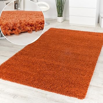 Paco Home Shaggy Hochflor Langflor Teppich Dunkel Terrakotta