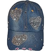 Popfizzy Bling Hat for Women, Rhinestone Baseball Cap, Bedazzled Distressed Denim Hat, Birthday Gifts for Women, Adjustable