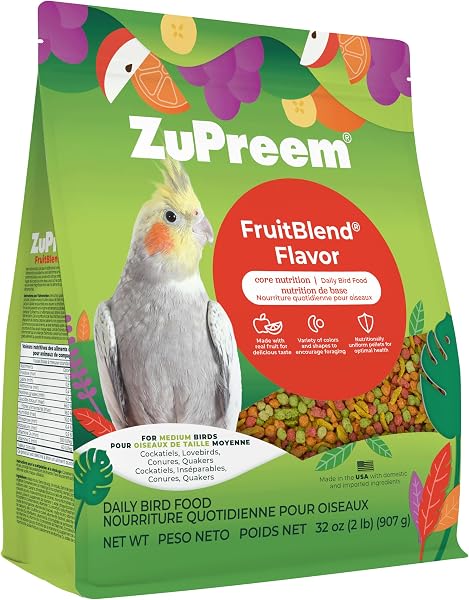 ZuPreem FruitBlend Cockatiel & Conure Food, Uniform Bird Food, M, 2 lb | Bird Food Pellets, Real Fruit, Blend, Cockatiel Food