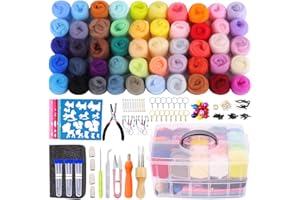 QMNNMA 241 Pcs Needle Felting Kit - Complete Needle Felting Tools and Supplies with Felt Wool 50 Colors, Felt Molds, High Density Foam Pad Storage Box for DIY Craft Animal Home Decoration