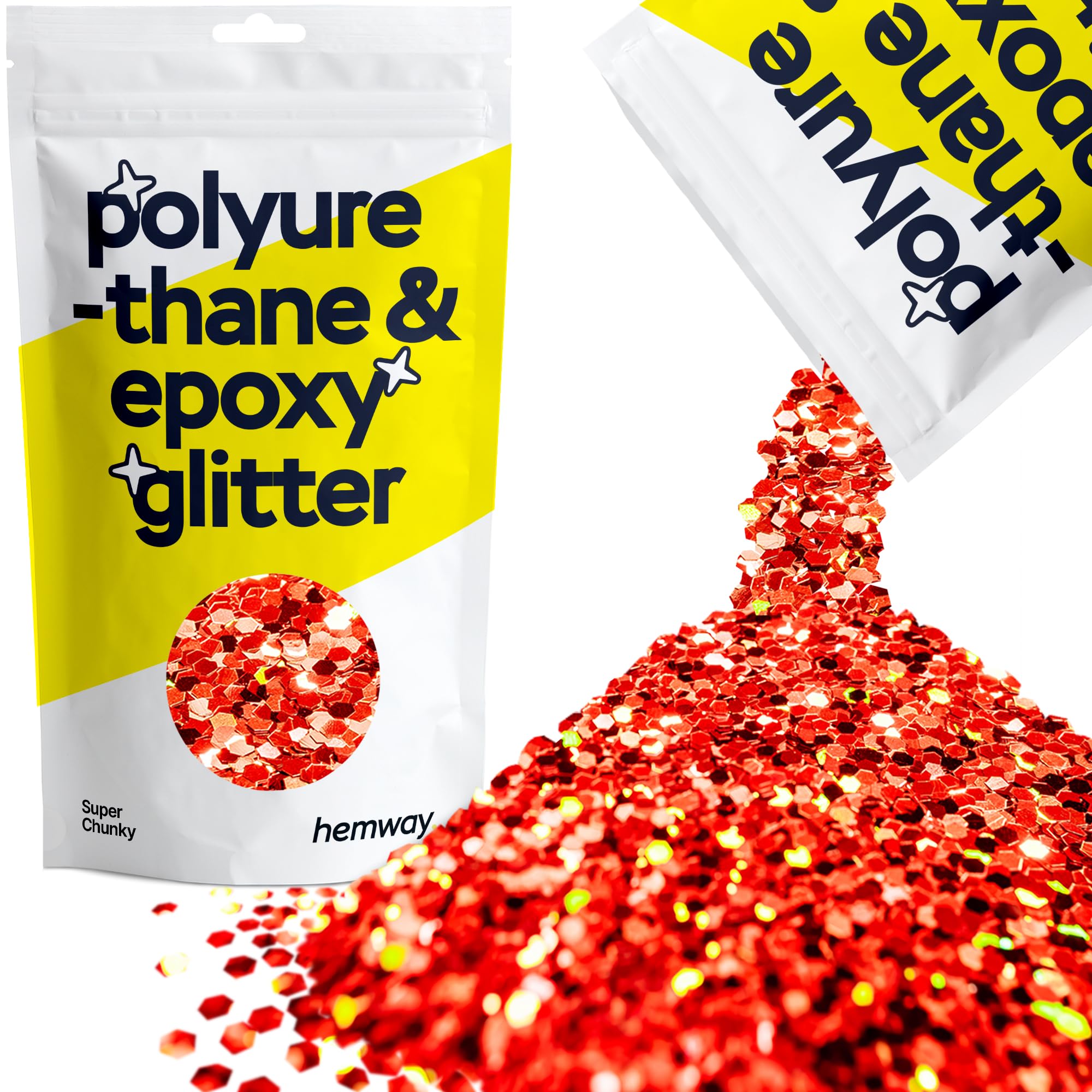 Hemway Resin Glitter Red Holographic 100g Super Chunky | Polyurethane & Epoxy Glitter for Resin Crafts, Tumblers, Coasters, Floor & Table Art