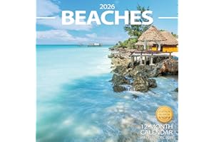 OKAMZIK 2026 Wall Calendar Planner Calendar - BEACHES Hangable Monthly Wall Calendar with Large Blocks for Organizing & Planning, Academic Schedule, Home, Office & family, Thick & Sturdy Paper (12"x24" Open)