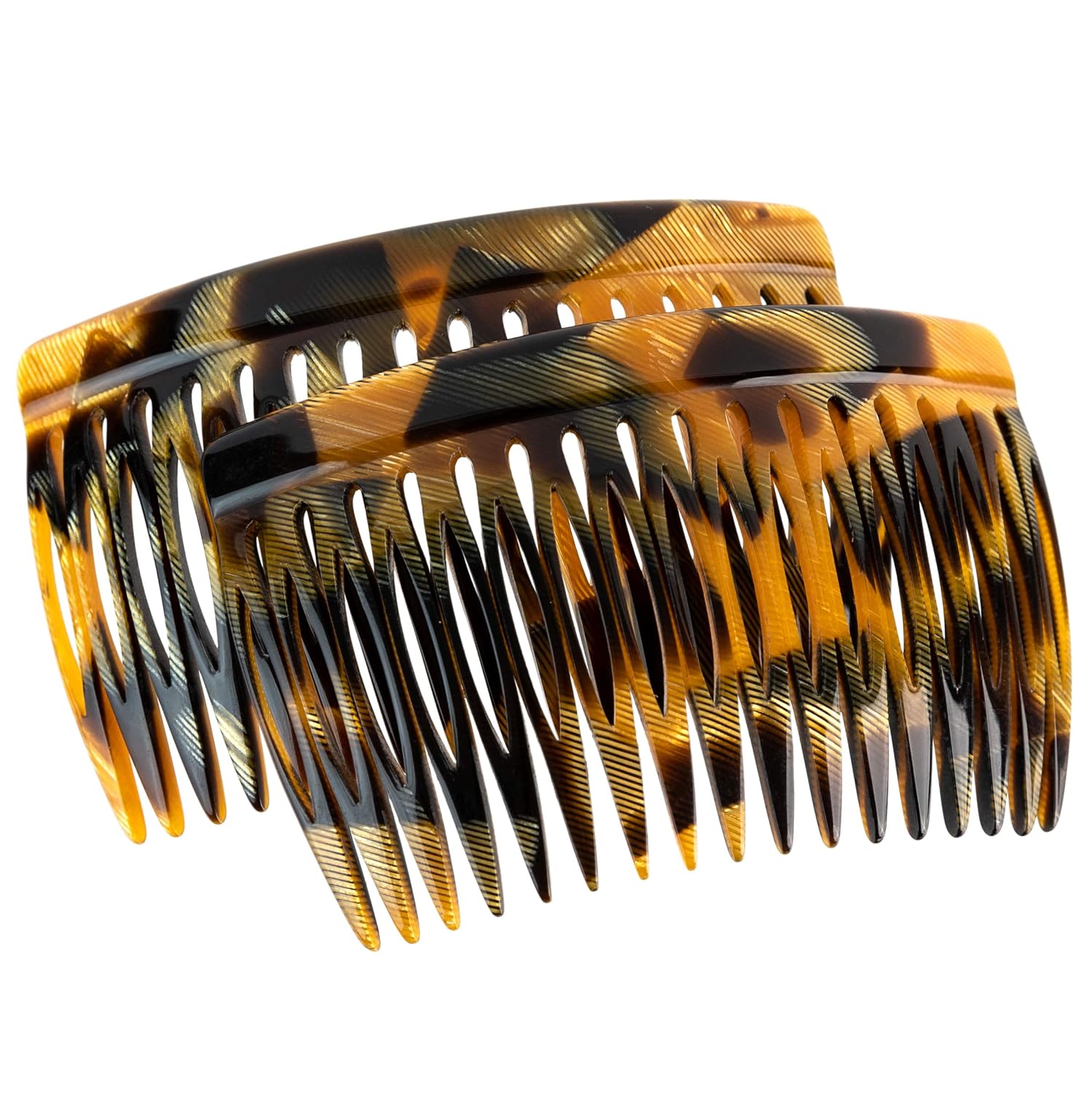 Charles J. Wahba Side Comb (Paired) - 17 Teeth (Mock Tortoise Color) Handmade in France : Decorative Hair Combs : Beauty