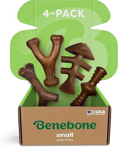 Benebone Four Pack Small Dog Chews Wishbone Fishbone Zaggler Maple Stick