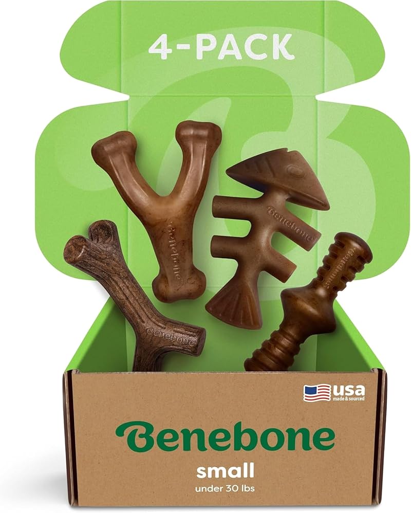 Benebone Four Pack Small Dog Chews Wishbone Fishbone Zaggler Maple Stick