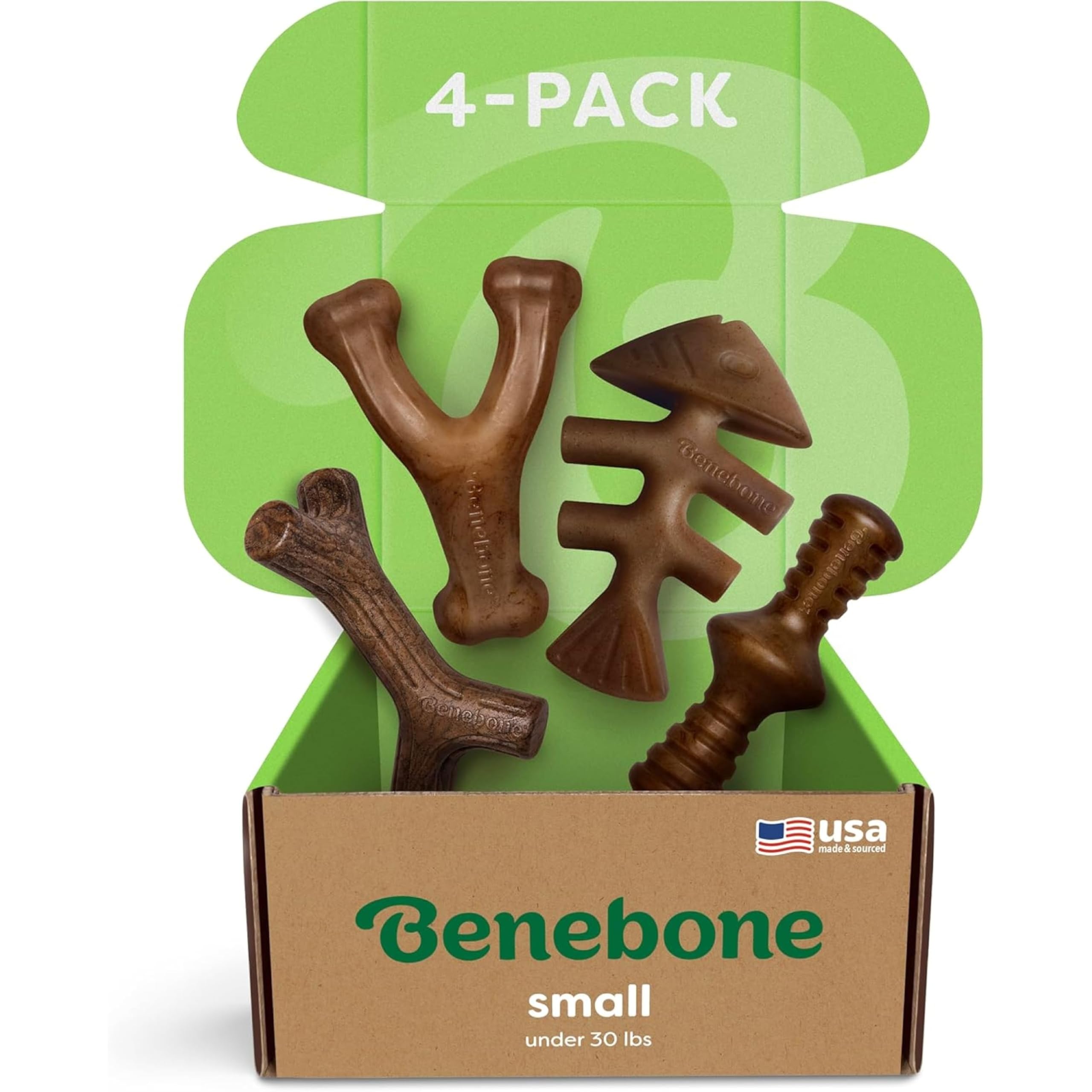 Benebone Indestructible Dog Chew Toy Gift Box for Aggressive Chewers with Wishbone, Fishbone, Stick & Zaggler, Long Lasting Boredom Breakers, 100% Real Flavours, For Small Dogs, Made in the USA.