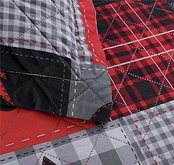Junsey Rustic Bear Quilts Set Full/Queen Size, Red