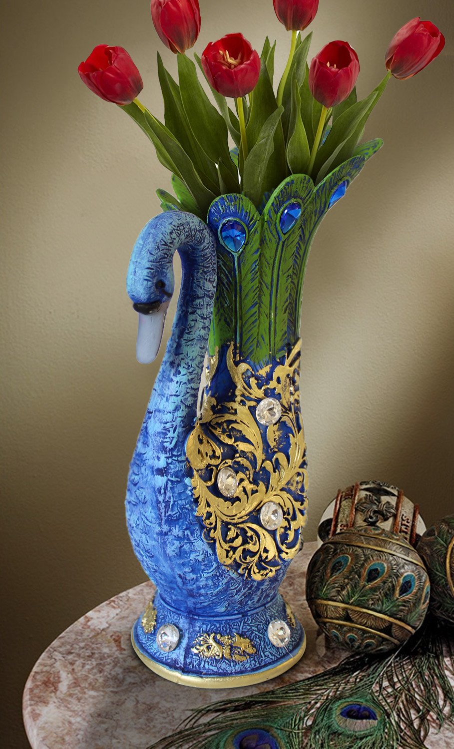 Buy Tied Ribbons Peacock Shape Flower Vase Pot Decorative Piece