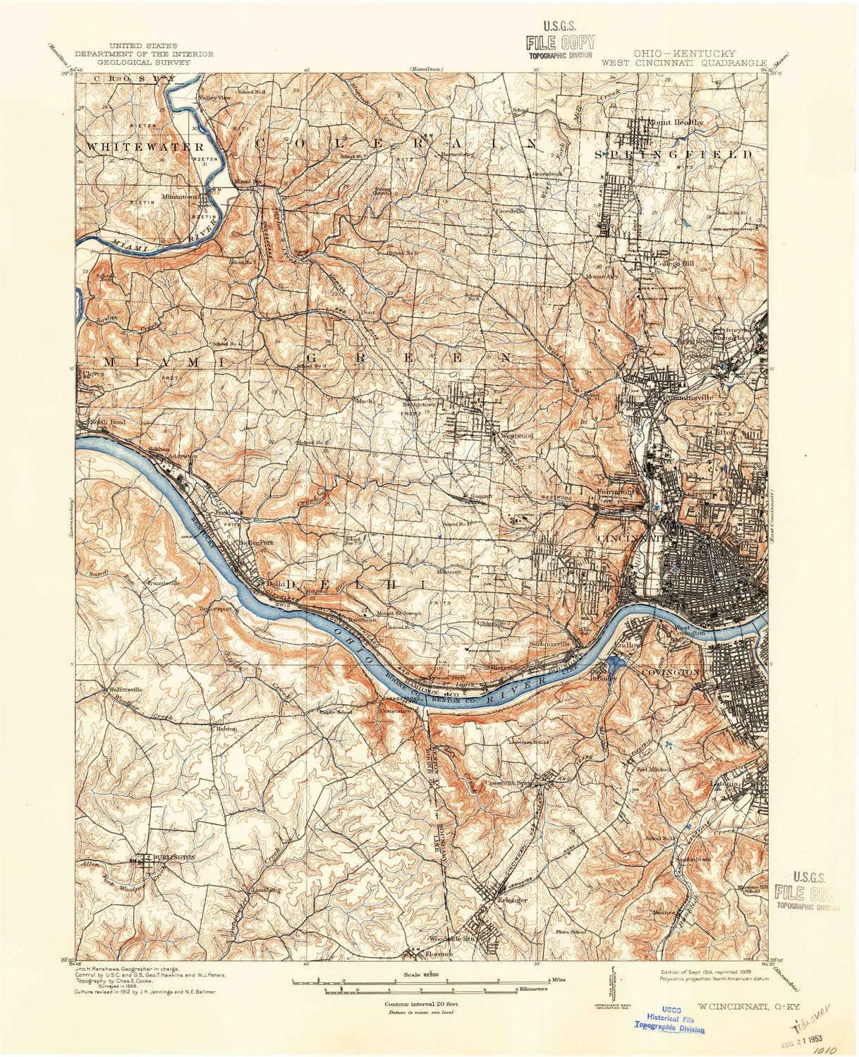 Amazon Com Yellowmaps West Cincinnati Oh Topo Map 1 62500 Scale 15 X 15 Minute Historical 1914 Updated 1938 20 8 X 17 In Paper Sports Outdoors
