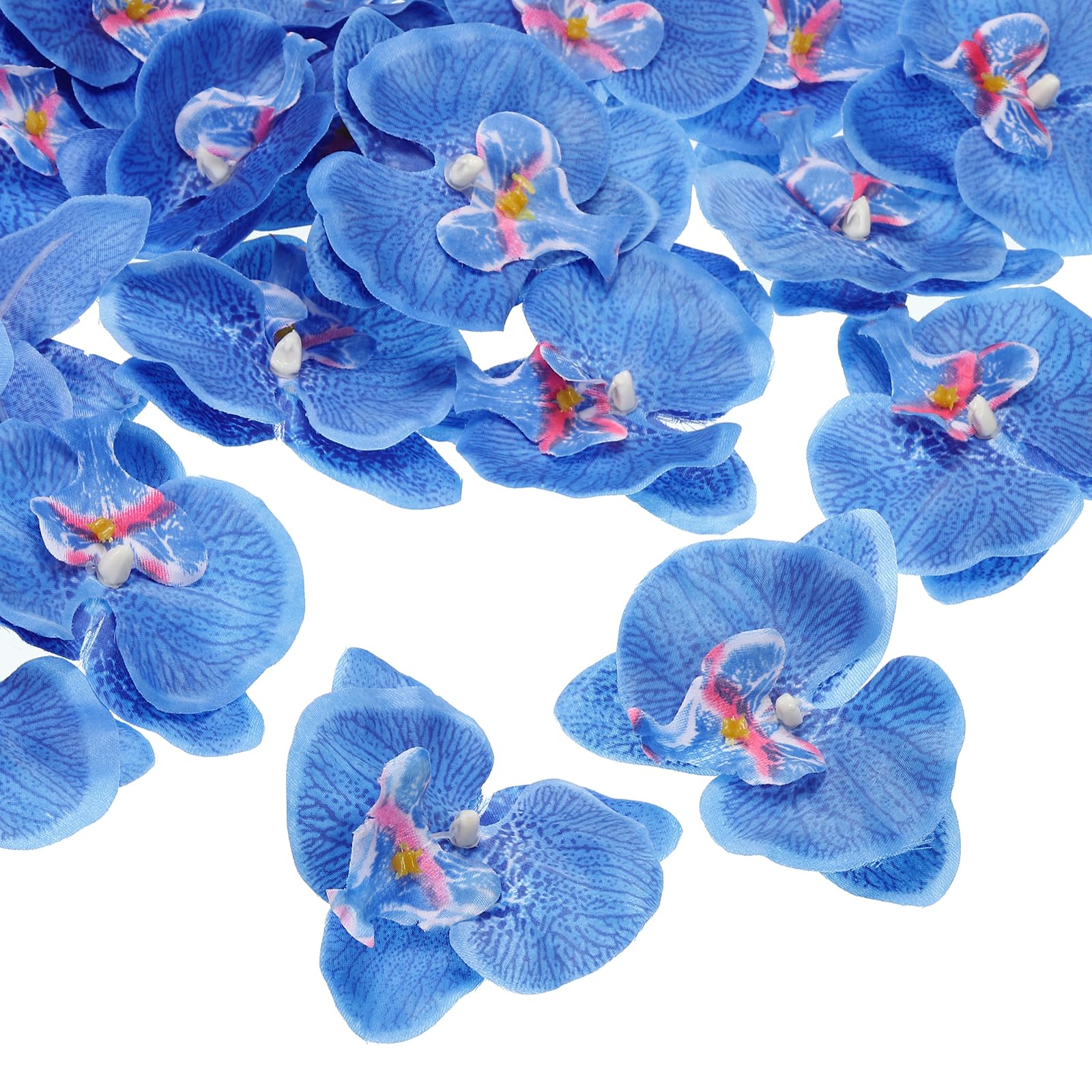 PATIKIL 3.5" Artificial Orchid Flower Heads, 40 Pack Silk Phalaenopsis Fake Butterfly Orchid Heads for Wedding Floral Bouquet Decor DIY Craft Making, Blue
