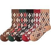 IIG 5 Pairs Womens Pretty Vintage Wool Socks Unique Print Design Soft Cozy Warm Crew Socks Christmas Gift