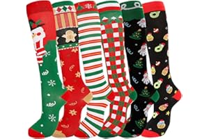 Women's Halloween Compression Socks 6 Pairs - Over Knee 15-20 mmHg Support Socks, Moisture Wicking & Antibacterial, Running