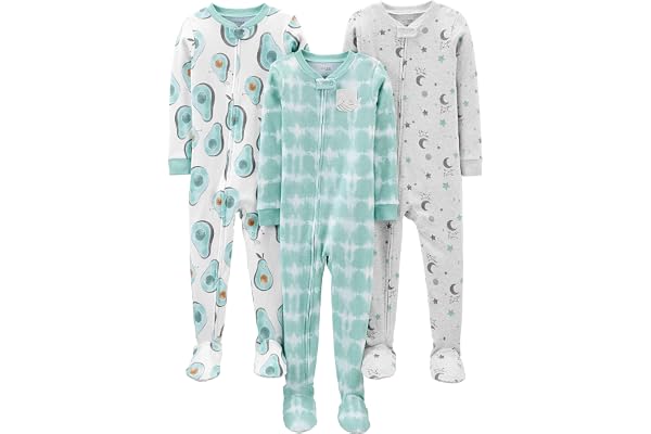 Simple Joys by Carter's Baby and Toddler Girls' 3-Pack Snug Fit Footed Cotton Pajamas