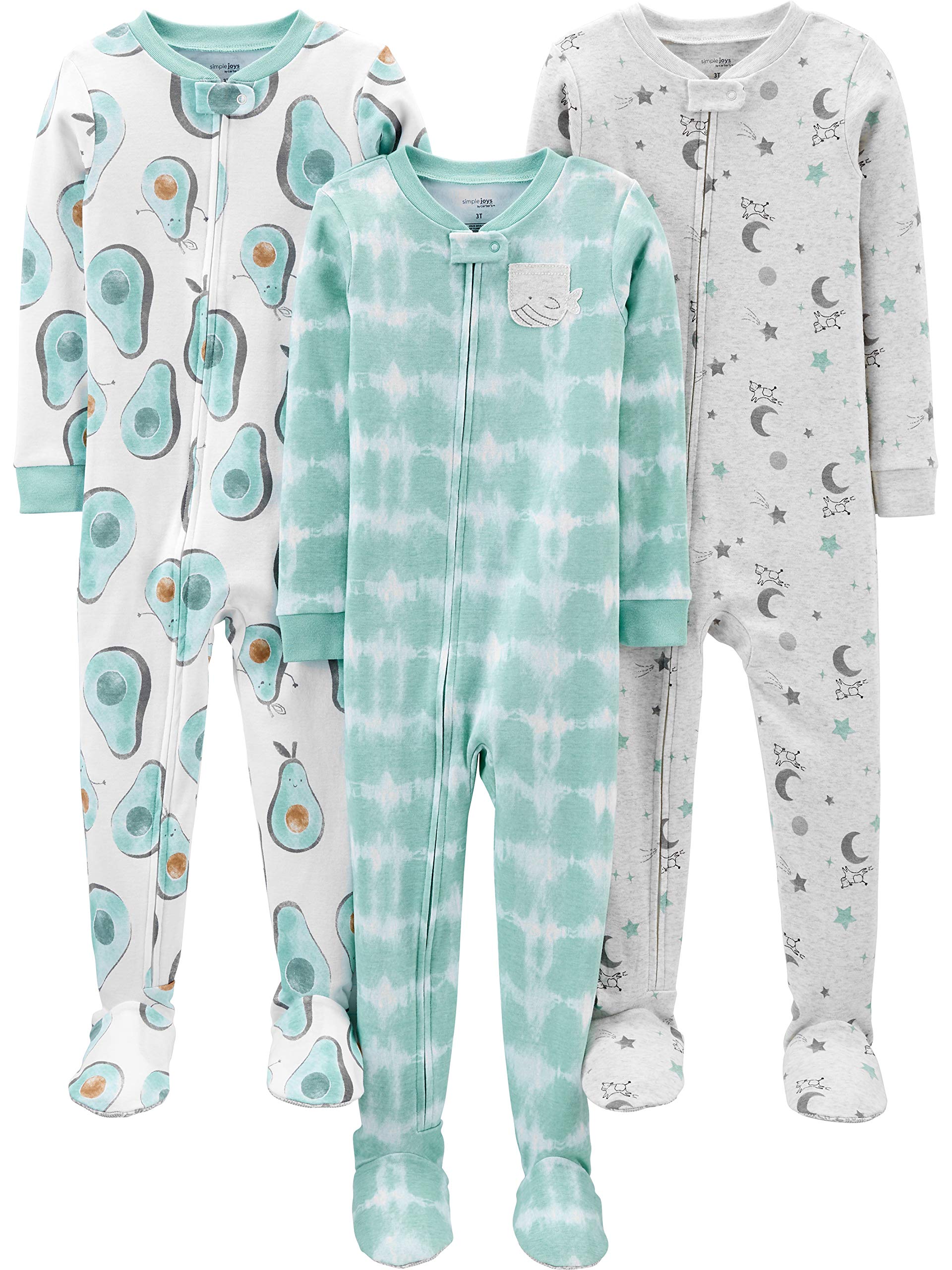 Photo 1 of Simple Joys by Carter's Toddler Boys' Snug-Fit Footed Cotton Pajamas, Pack of 3, Avocados/Night Sky Print/Tie Dye, 4T