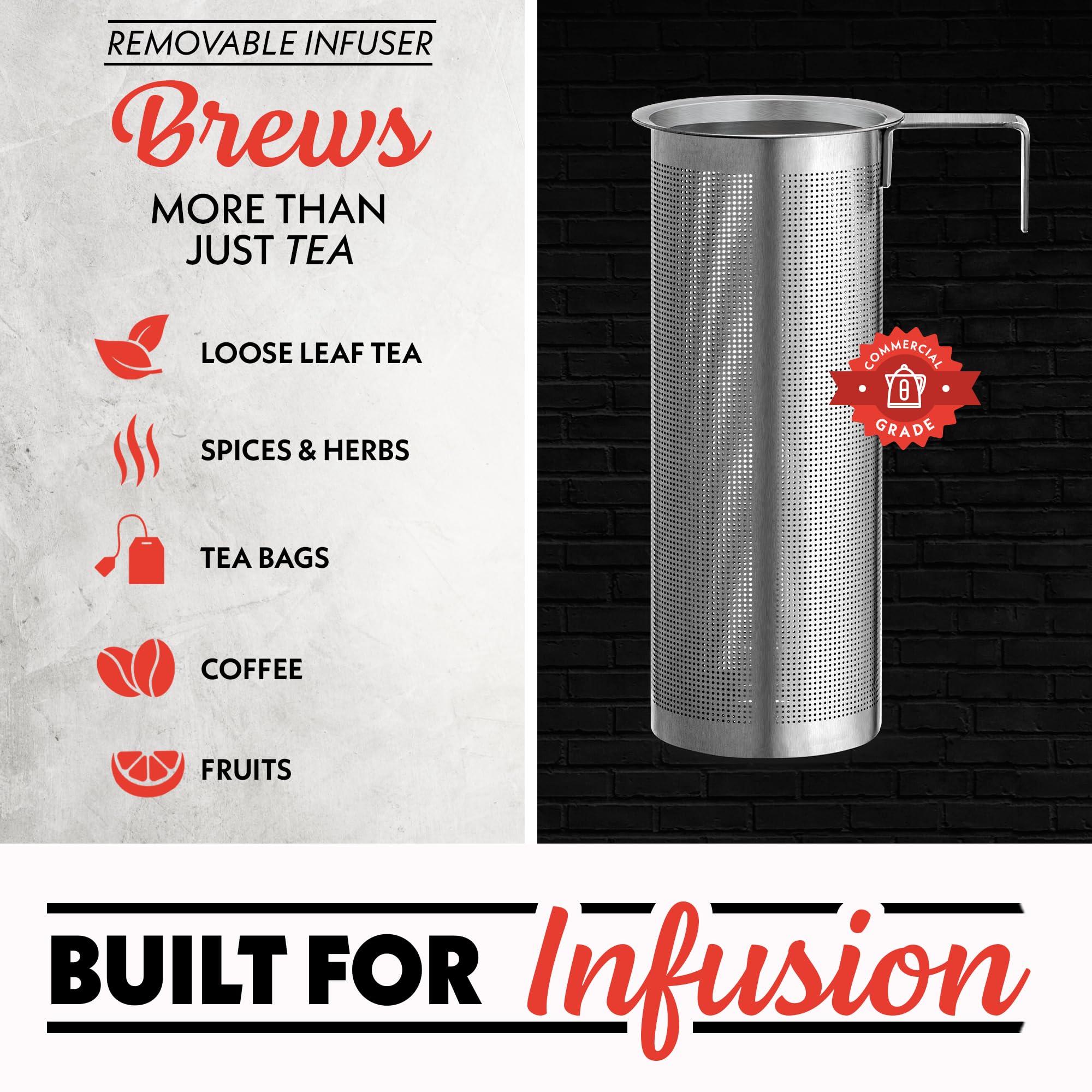 Gourmia Hervidor eléctrico de vidrio programable - Hervidor de té y café con control de temperatura de 1,7 L con pantalla táctil digital, 6 presintonías, mantiene caliente, infusor de acero inoxidable extraíble, base giratoria de 360° - Rojo