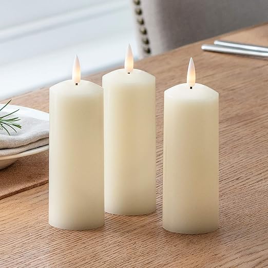 Lights4fun Set of 3 TruGlowTM Skinny Pillar Candles Battery LED