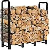 Artibear Firewood Rack Stand 4ft Heavy Duty Logs Holder for Outdoor Indoor Fireplace Metal Wood Pile Storage Stacker Organizer, Matte Black