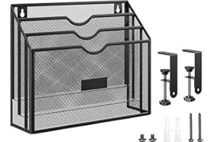 Vdamu Vertical File Organizer for Desk - Metal Mesh Desktop Organizer, Vertical File Organizer for Office Home School,12.8" L X 4" W X 10.6" H, Black