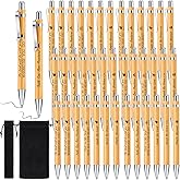 Roowest 100 Pcs Bible Verse Bamboo Retractable Ballpoint Pens Valentines Christian Inspirational Bible Pen Black Ink with Velvet Bags for Journal Writing Office Supplies Religious Gift for Women Men