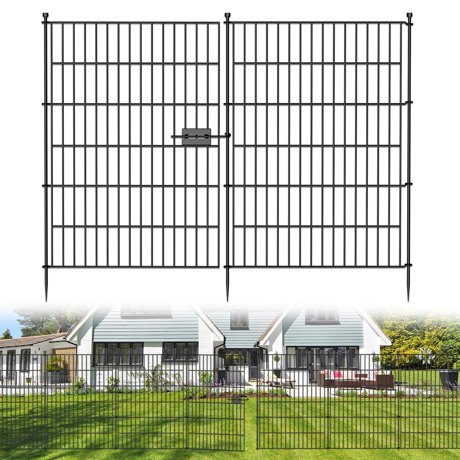 Photo 1 of 10 Panels No Dig Decorative Outdoor Garden Fence with Gate for Yard, 40 in(H) X 23.6 ft(L) Animal Barrier Fencing Rustproof Metal Wire Panel Border for Dog, Rabbits, and Patio Temporary Ground Stakes