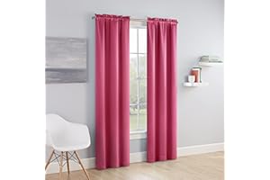 ECLIPSE Tricia Modern Room Darkening Thermal Rod Pocket Window Curtains for Bedroom (2 Panels), 26 in x 63 in, Pink