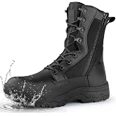 FREE SOLDIER Men's Waterproof Side Zip Work 8" Tactical Boot (Black 7.5) | Side Zipper For Easy On/Off, Waterproof, Arch Support, Anti-Slip, All-Day Comfort, For Motorcycle, Hiking, Outdoor Work