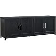 Henn&Hart Montello Mobile TV 70 Largo Nero – Design Mid-Century, Finitura Legno, Ante Scanalate E Base In Metallo. Capacità Carico: Top 34 Kg, Ripiani 15,9 Kg. Piedini Livellabili E Gestione Cavi.