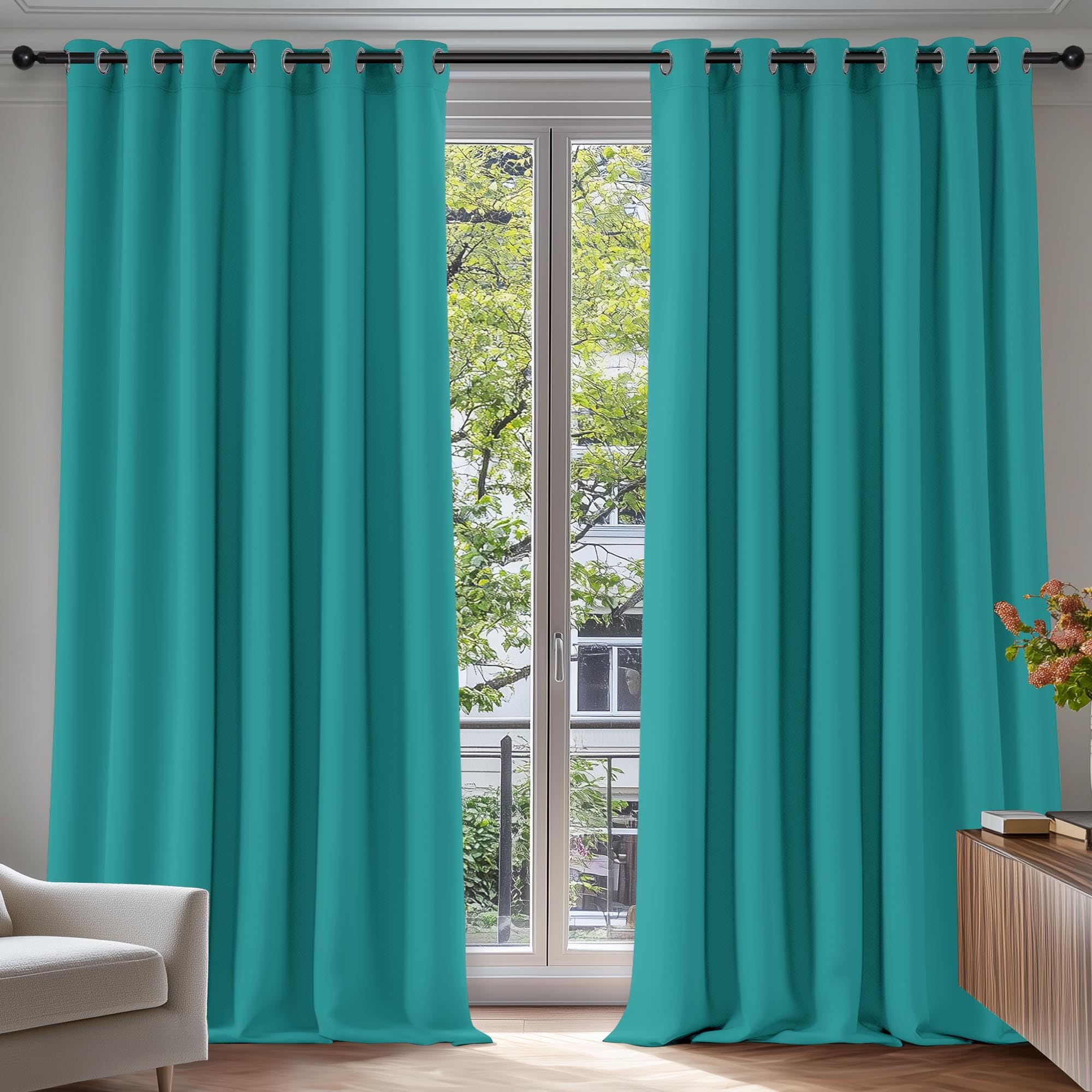 Deconovo Super Soft Solid Eyelet Thermal Insulated Blackout Curtains for Bedroom, 90" Width x72 Drop, 1 Pair, Turquoise