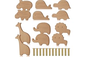 Qunclay 12 Set Wooden Animal Dresser Knobs Decorative Nursery Wood Drawer Pulls with Screws Furniture Pulls Handles for Nurse