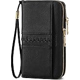 BOSTANTEN Wallets for Women Leather RFID Double Zipper Around Credit Card Holder Large Capacity Wristlet Clutch Wallet