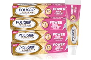Poligrip Denture Adhesive, Power Max Hold Plus Comfort Denture Adhesive Cream, 2.2 Ounces (Pack of 4)