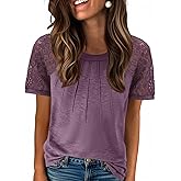 Zeagoo Womens Lace Short Sleeve Shirts Summer Tops Dressy Casual Tshirts Fashion Blouses Trendy Vacation Pleated Tees
