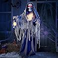 JOYIN 67" Halloween Animatronics Standing Grim Reaper Animated Decoration with Spooky and Light-Up Eyes/Creepy Sound/Moving Arms & Head (Sound Activated) for Halloween Decorations Outdoor Indoor