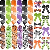 Vincreem 12 Rolls 60 Yard Halloween Wired Ribbon for Wreath Craft Bow | 2 Inch, Bat Spider Web Pumpkin Ghost Witch Hat Print, Grosgrain Ribbon, for Halloween Party Decorative Supplies, 12 Styles