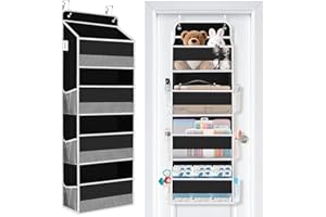 WISELIFE Over The Door Organizer Storage 4 Shelves Large Capacity Hanging Bedroom Storage Solution with 6 Side Pockets for Dorm Bathroom Pantry Nursery and Baby Essentials Holds up to 40 Lbs (Black)