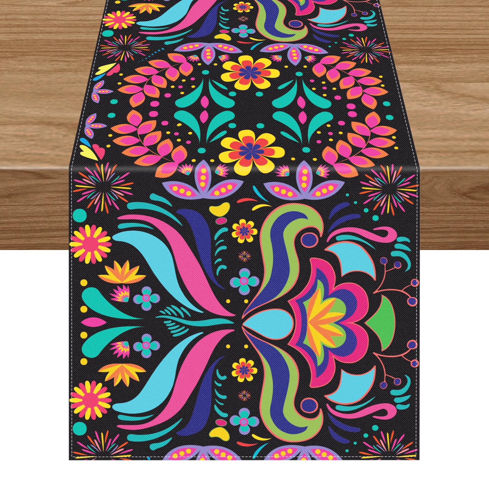 Photo 1 of 14 x 72 Inch Day of The Dead Table Runner, Mexican Cinco De Mayo Dinner Tablecloth for Dia De Los Muertos Holiday Party, Day of The Dead Home Kitchen Dining Indoor Outdoor Decorations