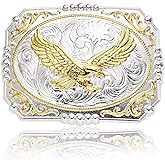 KOORASY Western Belt Buckle for Men, Big Belt Buckles Engraved Golden Soaring Eagle, Large Belt Buckle for Cowboy Rodeo