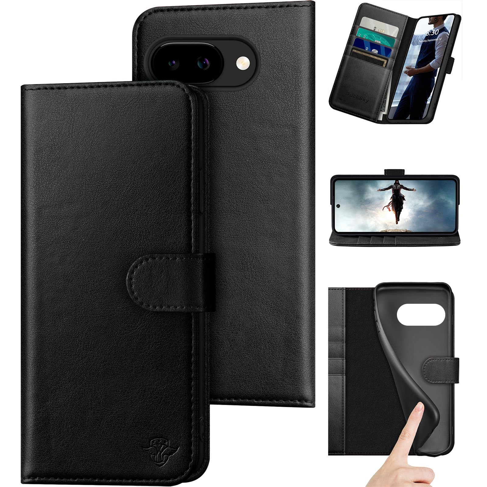 Photo 1 of DuckSky Compatible with Google Pixel 9A Genuine Leather Wallet case?RFID Blocking??4 Credit Card Holder??Real Leather? Flip Folio Book Phone case Cover Women Men for Pixel 9A case Black