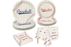 Baseball Party Supplies for 20 Guests, Include Baseball Home Run Paper Plates, Napkins, Batter Up Tablecloth for Kids Boys Sp