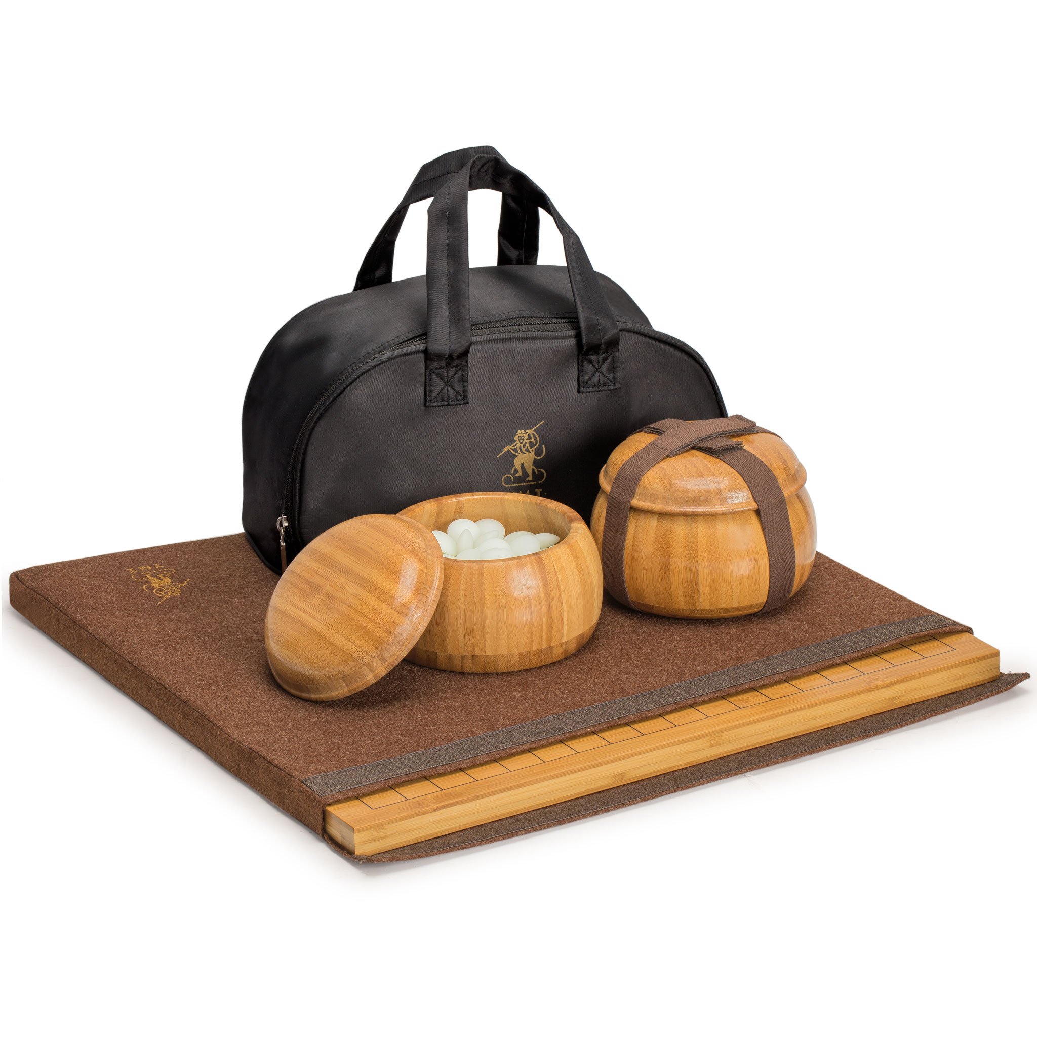 Yellow Mountain Imports Bamboo 0.8-Inch Etched Reversible 19x19 / 13x13 Go Game Set Board with 9.2mm Double Convex Yunzi Stones and Bamboo Wood Bowls Set - Classic Strategy Board Game (Baduk/Weiqi)