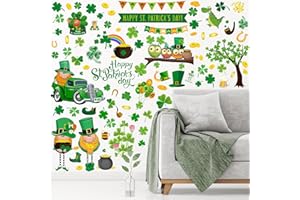 Glenmal 94 Pcs St. Patrick's Day Wall Clings Stickers Lucky Shamrock Clover Leprechaun Decals Wall Decals Stickers for St. Patrick's Day Party Wall Window Glass Door Decoration (Truck)