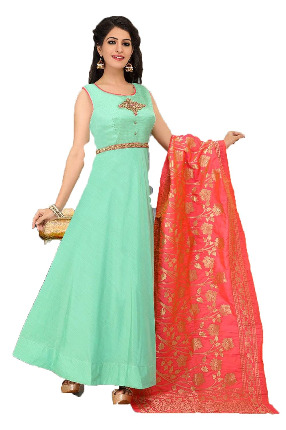 one piece dress with banarasi dupatta