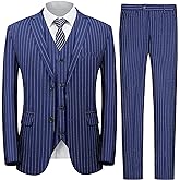 MAGE MALE Men’s Pinstripe 3 Piece Suit Slim Fit Elegant Single Breasted Business Wedding Party Blazer Vest& Pants Set