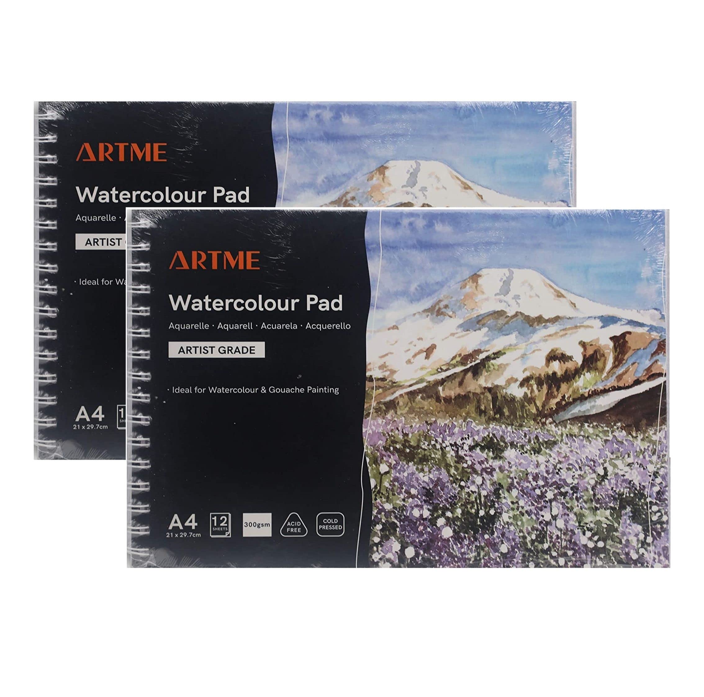 ARTME A4 Watercolour Pad – 300gsm Cold Pressed Watercolour Paper, Acid Free, Textured Artist Grade Pad for Watercolour, Gouache & Mixed Media (12 Sheets)